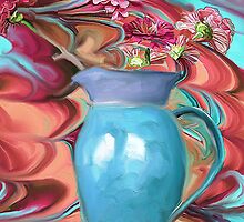 Zinnias in a Pottery Pitcher by suzannem73