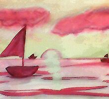 Tranquil sunset, watercolor by Anna Lewis