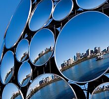 Golden Casket Light Sphere, Brisbane CBD reflection. by Jaxybelle