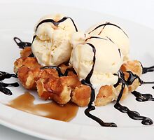 Waffle with ice cream chocolate and maple syrup by PhotoStock-Isra