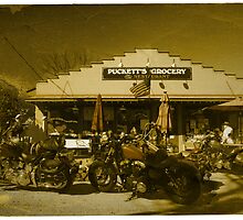 2 Harley Davidsons w/ Vintage Puckett's Grocery Store - Leipers Fork, TN by Daniel Oyvetsky