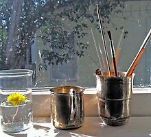 Still Life with Dandelion & Paintbrushes by Gilly Harris
