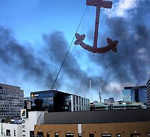 Boat fire smoke over the city by Robyn Lakeman