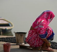 Woman in Pink Sari by Ganges by SerenaB
