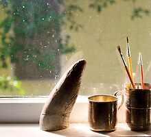 Still Life with Horn & Paintbrushes by Gilly Harris