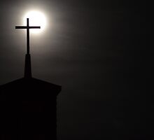 Full Moon Behind Cross by SRLongstroth