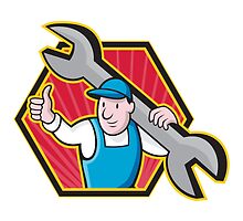 Mechanic With Spanner Thumbs Up by patrimonio