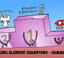 Banking Blunder Champions business cartoon by Binary-Options