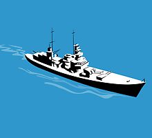 World War Two Battleship Warship Cruiser Retro by patrimonio