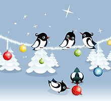 Funny Xmas Card - Birds and Bubbles in Snow by ruxique