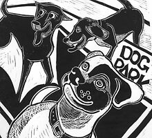 Dog Park Happy Pets Linocut by craftyhag