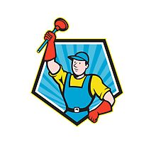 Super Plumber Wielding Plunger Pentagon Cartoon by patrimonio