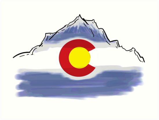 "Colorado flag artistic mountain scene" Art Prints by