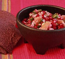 Orange Pomegranate Salsa and Blue Corn Tortilla Chips by Robert Armendariz