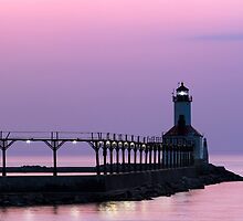 Michigan City (Indiana) Light at Twilight by Kenneth Keifer