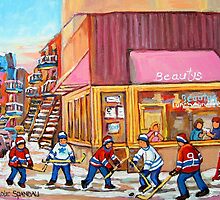Hockey Game Near Beauty's Restaurant by Carole Spandau