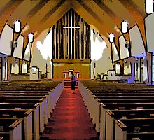 Comic Abstract Looking Up At Cross In Church by steelwidow