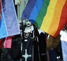 Transvestite nuns against neo nazis, Paris. by Mitchell McLean
