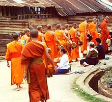Monks receiving their daily meal, by rochelle
