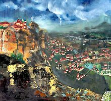 Thunderstorm over Meteora, Greece. by F.A. Moore
