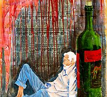 "Wino" mixed media statement on society by Michael Arnold