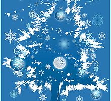 "Silent Night" Christmas Card - Blue Decorative Christmas Tree by ruxique