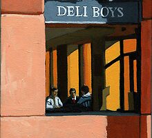 Deli Boys - people oil painting by LindaAppleArt