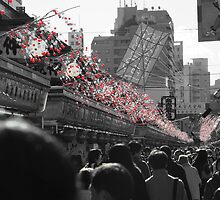 Crowded Market Black and white with Red by FunWithTildes