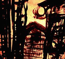 fuji between trees..... winter sunset in progress by banrai
