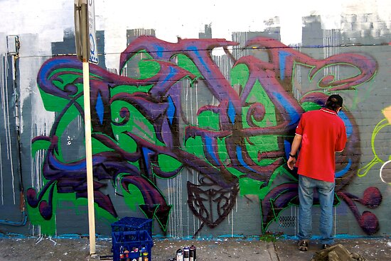 Graffiti Artist at Work 02. enmore. Graffiti artist unknown.