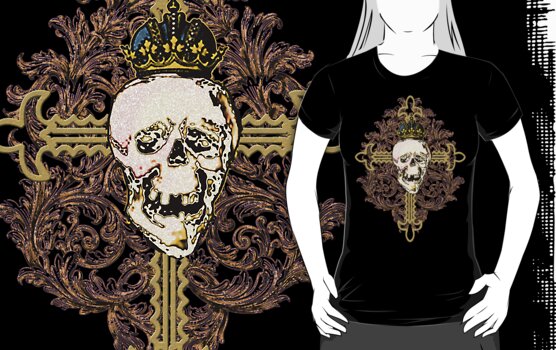 Ornate Skulls, Fleur de Lis and Tattoo Look Graphic Tee by Greenbaby