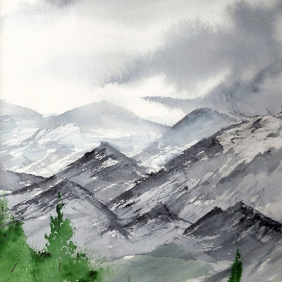 watercolor painting landscape. Mountain Landscape Painting