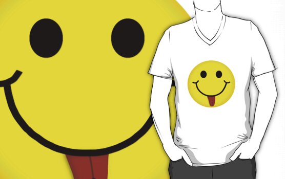 Smiley Face With Pierced Tongue V-Neck T-Shirt by Linda Allan