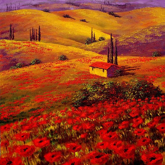Oil Paintings: Tuscany Poppy Hills by Sesillie