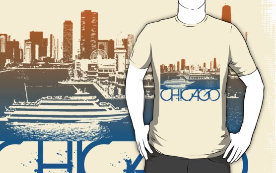 black and white chicago skyline. Chicago Skyline T-shirt Design