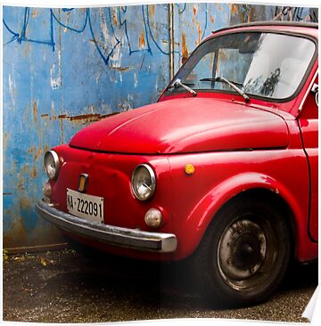 Poster: Vintage and rustic little red car
