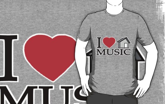 house music logo. Tshirt: I LOVE HOUSE MUSIC