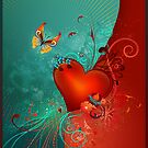 Red Heart with Butterfly POSTCARD by Lilyas