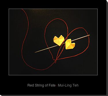 "Red String of Fate" miniature origami hearts by Mui-Ling Teh